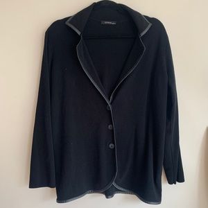 Eileen Fisher Black Button-Front Wool Blend Sweater Jacket